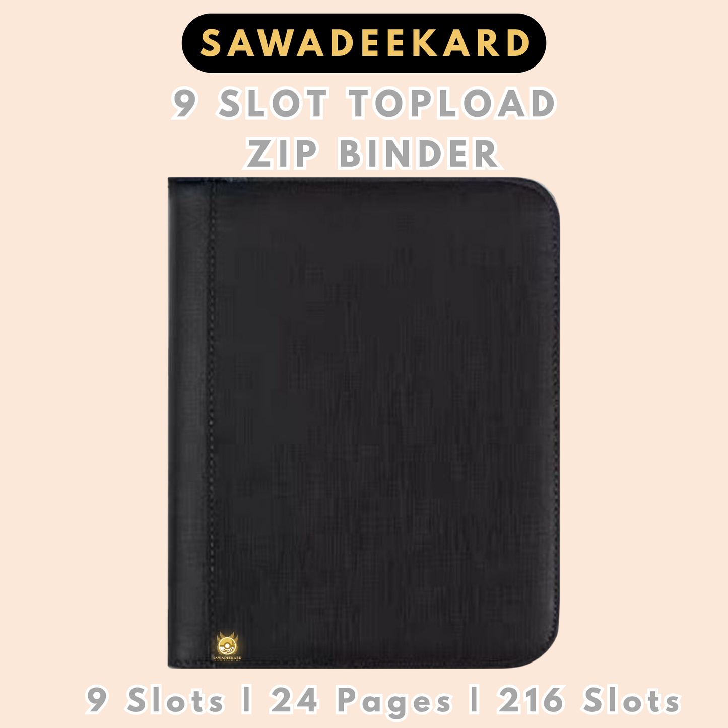 Premium 9 pocket toploader zip binder holding up to 216 trading cards with side loading pockets and denim style exterior
