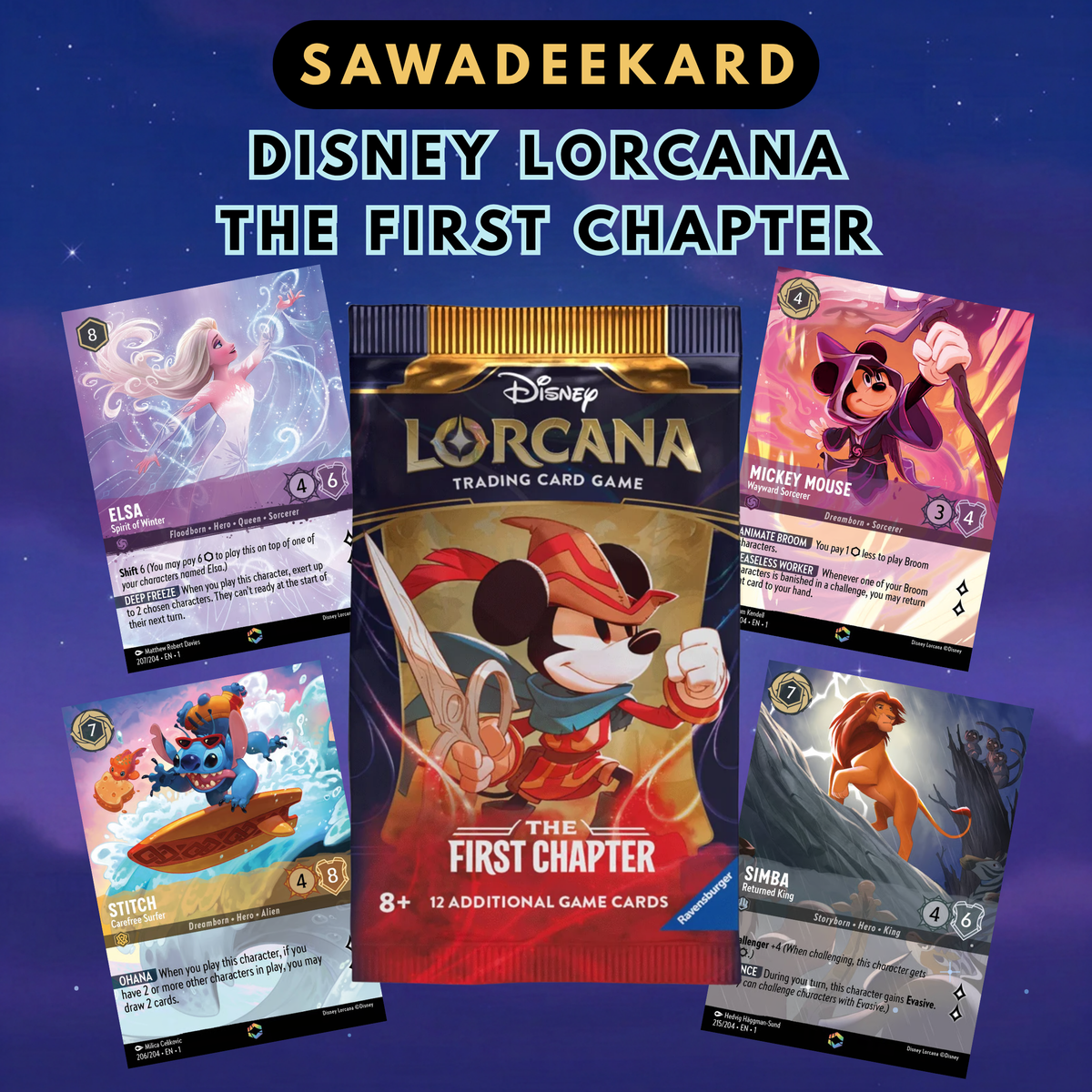 Disney Lorcana The First Chapter Set 1 English booster pack containing 12 randomized cards