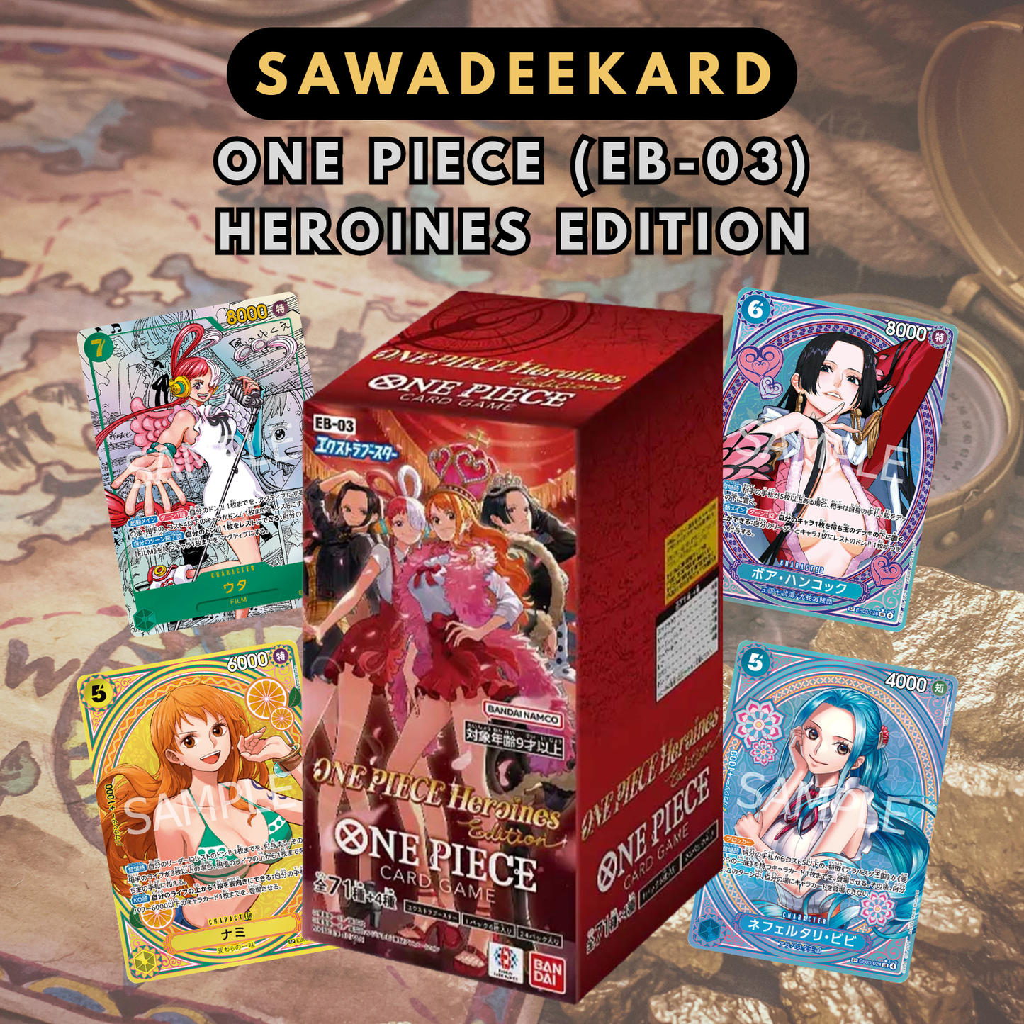 EB03 One Piece Heroines Edition Japanese One Piece Card Game Booster Box featuring Manga Uta SP Nami SP Nico Robin and SP Boa Hancock chase cards