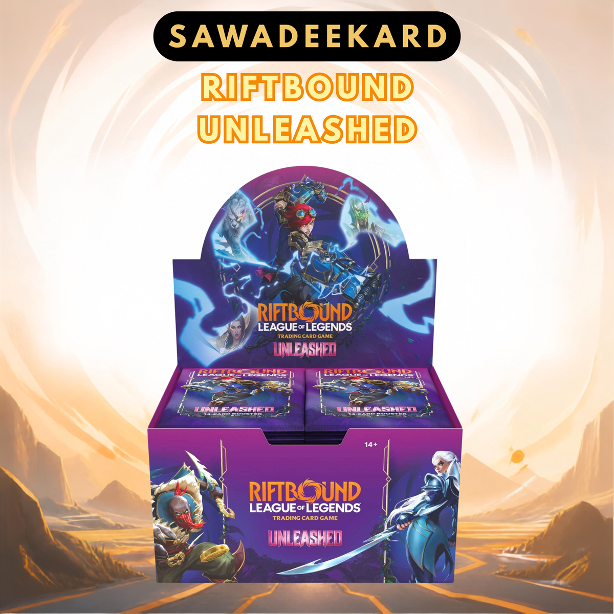 Factory sealed Riftbound Unleashed League of Legends TCG booster display containing 24 English packs