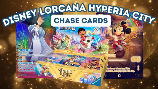 Disney Lorcana Hyperia City Iconic cards featuring Mickey Mouse Best in Town and Cinderella Unintentional Icon