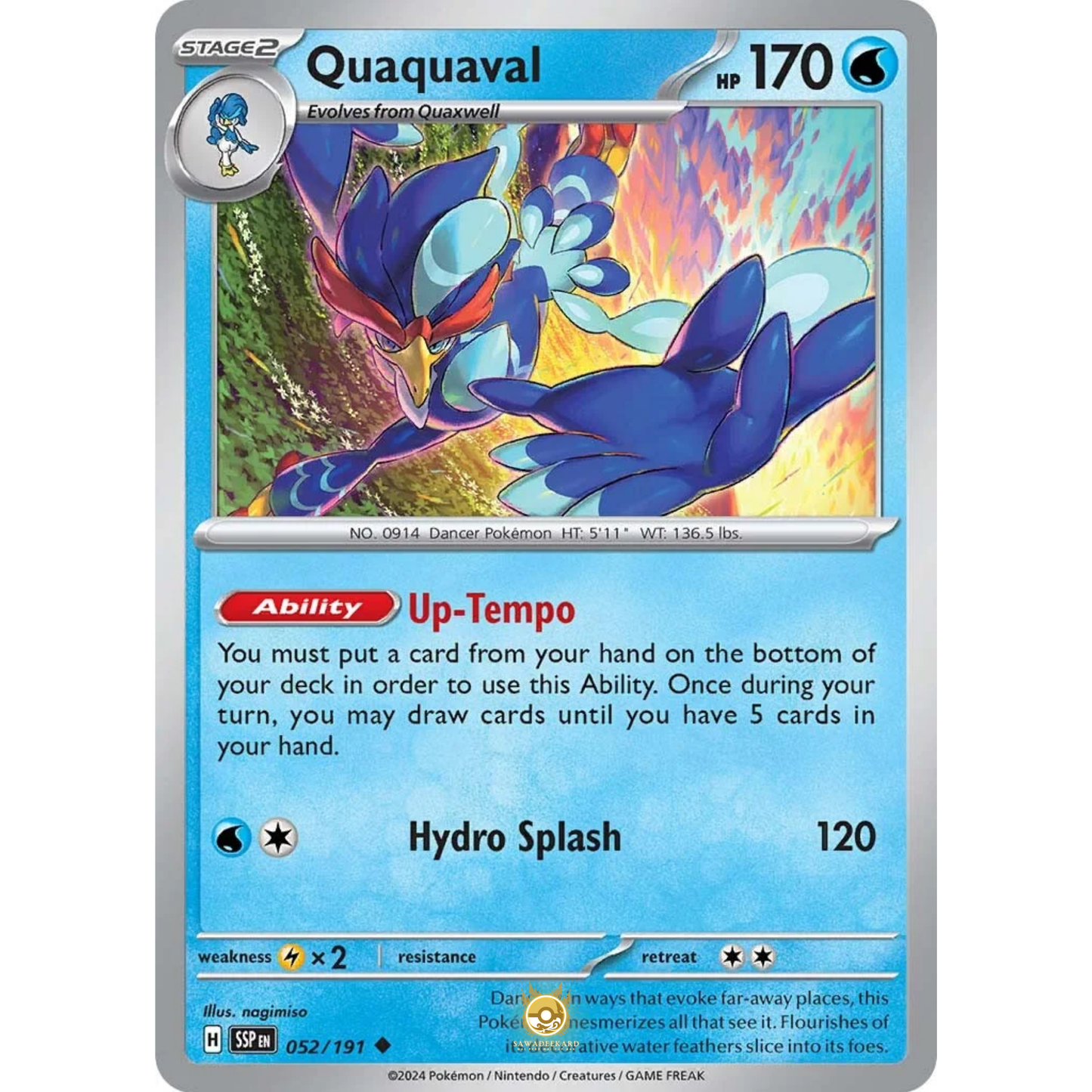 [ENG] Pokemon SV08 Surging Sparks: 052/191 Quaquaval [Water] [U - Uncommon] (Non-foil)