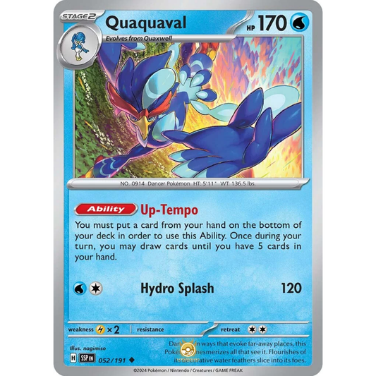 [ENG] Pokemon SV08 Surging Sparks: 052/191 Quaquaval [Water] [U - Uncommon] (Non-foil)