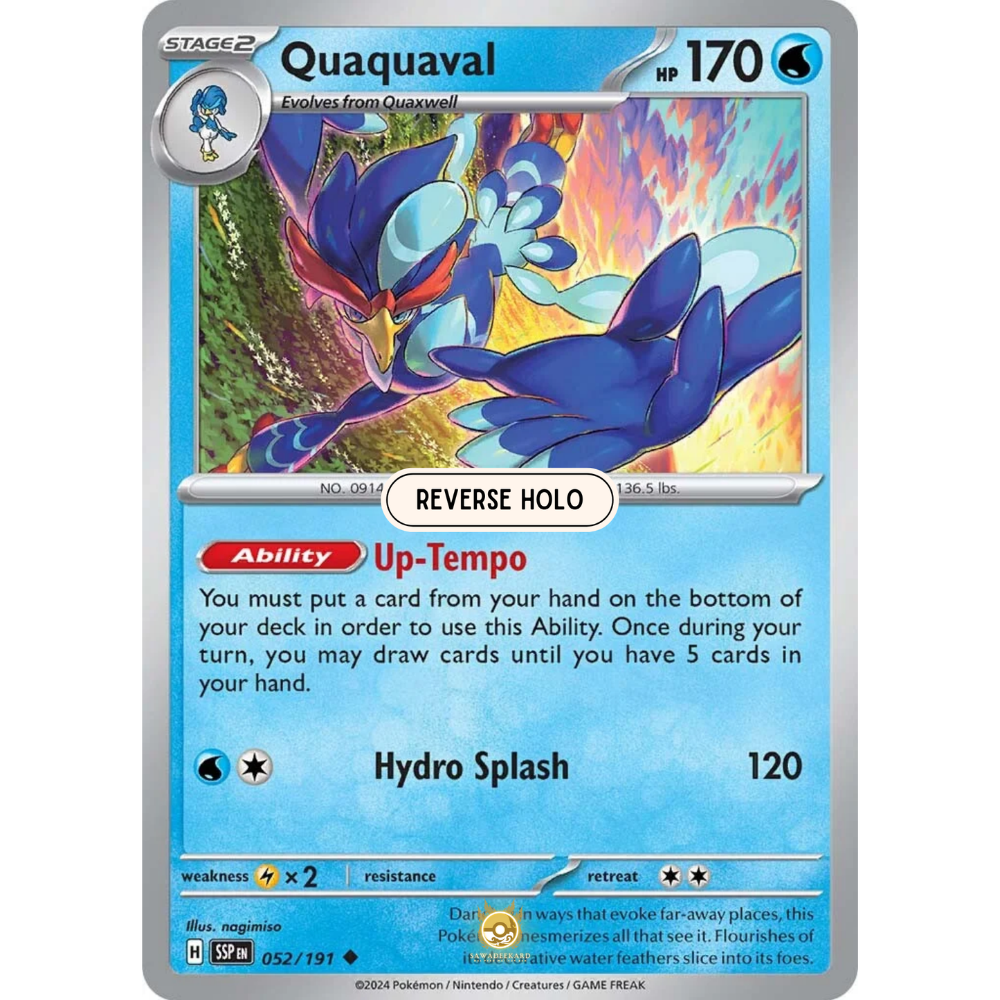 [ENG] Pokemon SV08 Surging Sparks: 052/191 Quaquaval [Water] [U - Uncommon] (Reverse Holo)