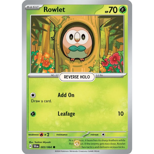 [ENG] Pokemon SV6.5 Shrouded Fable: 003/064 Rowlet [Grass] [C - Common] (Reverse Holo)