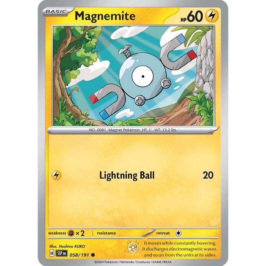 [ENG] Pokemon SV08 Surging Sparks: 058/191 Magnemite [Lightning] [C - Common] (Non-foil)