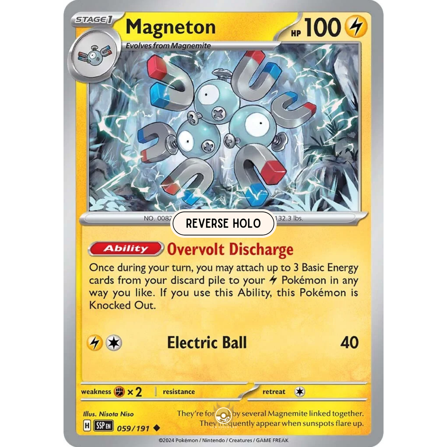 [ENG] Pokemon SV08 Surging Sparks: 059/191 Magneton [Lightning] [U - Uncommon] (Reverse Holo)