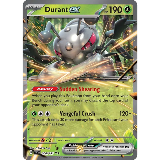 [ENG] Pokemon SV08 Surging Sparks: 004/191 Durant ex [Grass] [RR - Double Rare] (Foil)