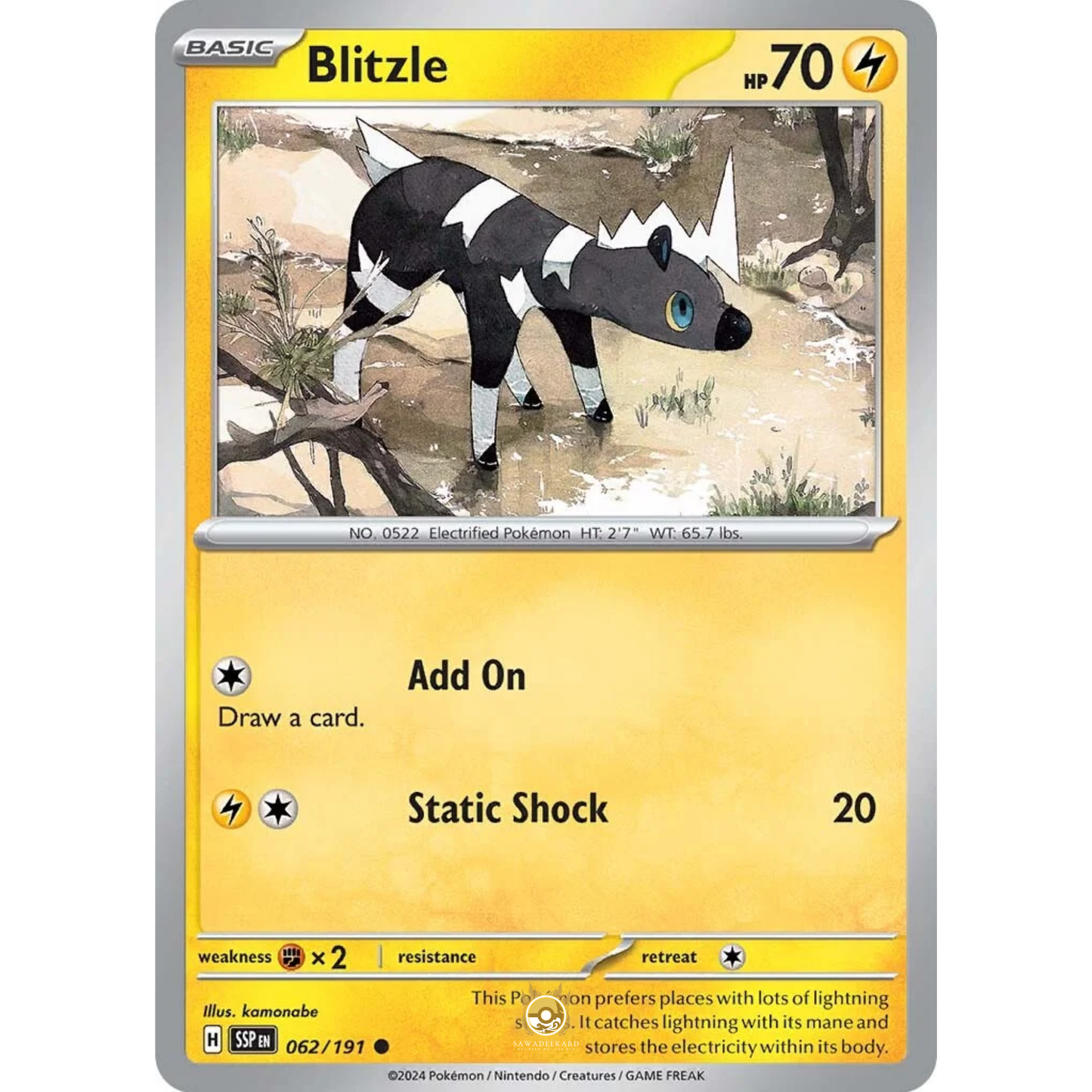 [ENG] Pokemon SV08 Surging Sparks: 062/191 Blitzle [Lightning] [C - Common] (Non-foil)