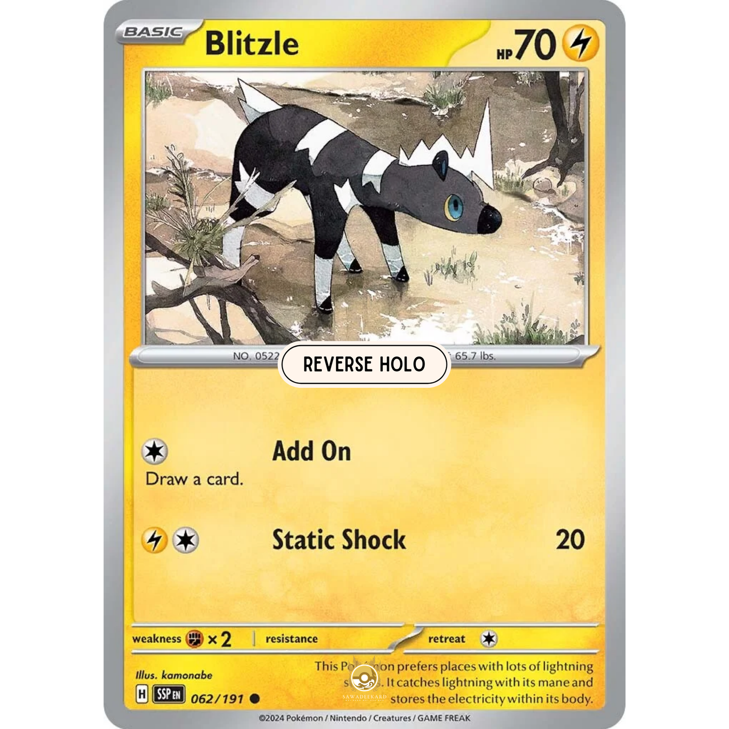 [ENG] Pokemon SV08 Surging Sparks: 063/191 Zebstrika [Lightning] [C - Common] (Reverse Holo)