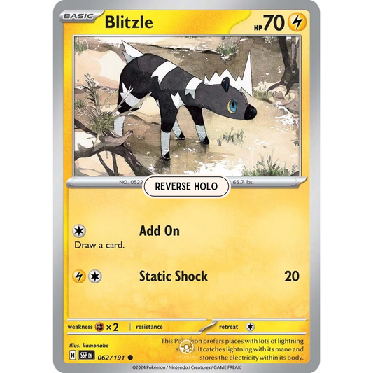 [ENG] Pokemon SV08 Surging Sparks: 063/191 Zebstrika [Lightning] [C - Common] (Reverse Holo)