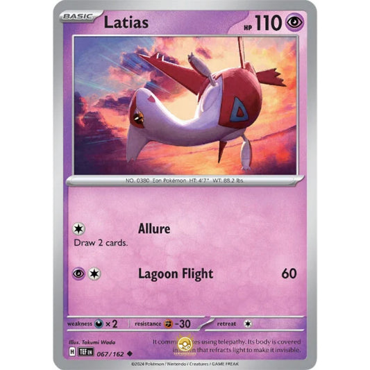 [ENG]	SV05	Temporal Forces:	067/162	Latias	[Psychic]	[U - Uncommon]	(Non-Foil)