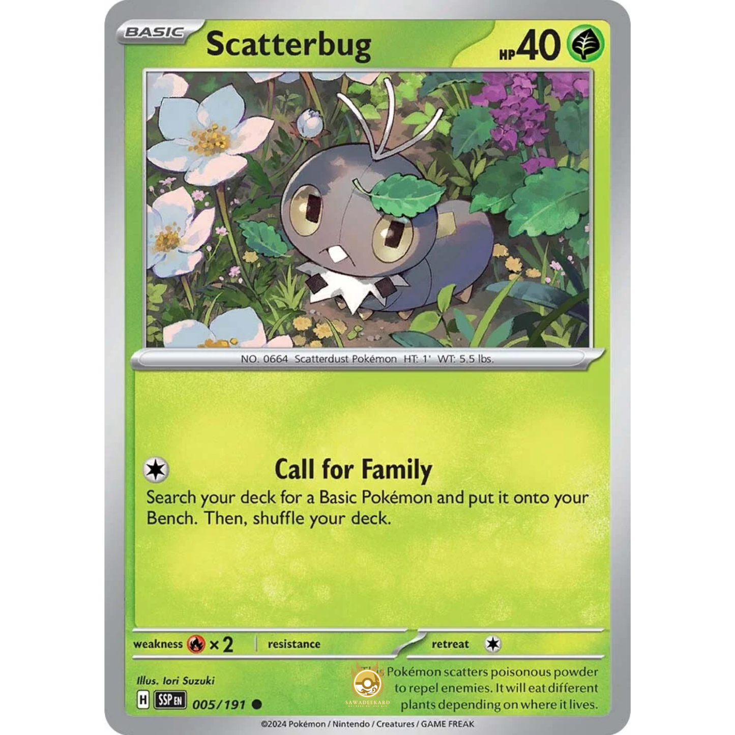 [ENG] Pokemon SV08 Surging Sparks: 005/191 Scatterbug [Grass] [C - Common] (Non-foil)