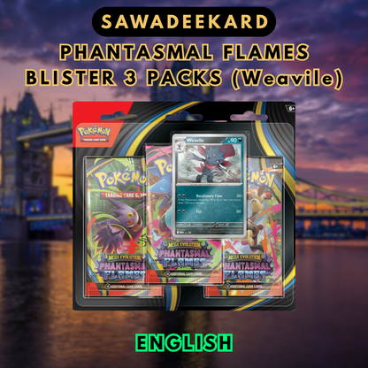 [ENG]	[Mega	ME02]	Phantasmal Flames	Blister  Pokemon TCG	(3	Packs)