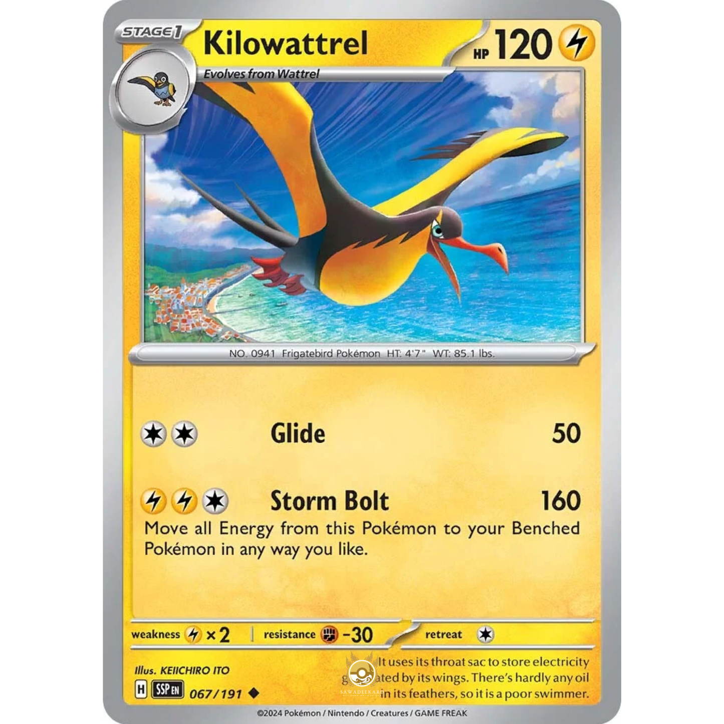 [ENG] Pokemon SV08 Surging Sparks: 067/191 Kilowattrel [Lightning] [U - Uncommon] (Non-foil)