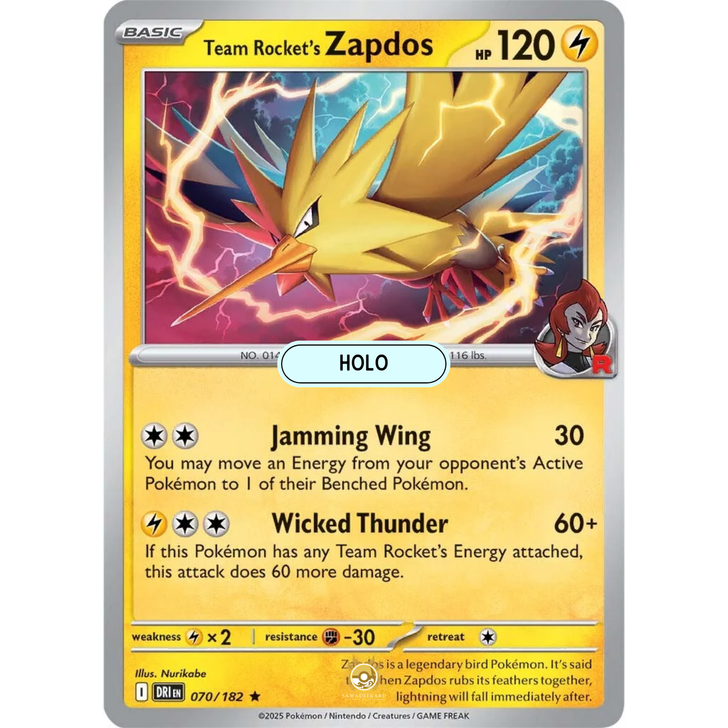 [ENG] Pokemon SV10 Destined Rivals: 070/182 Team Rocket's Zapdos [Lightning] [R - Rare] (Foil)