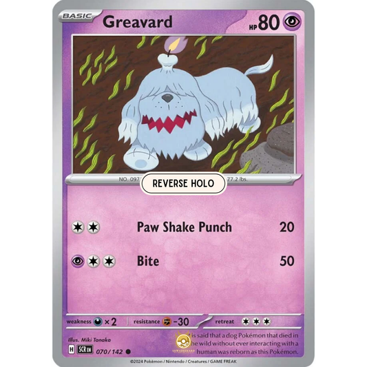 [ENG] Pokemon SV07 Stellar Crown: 070/142 Greavard [Psychic] [C - Common] (Reverse Holo)