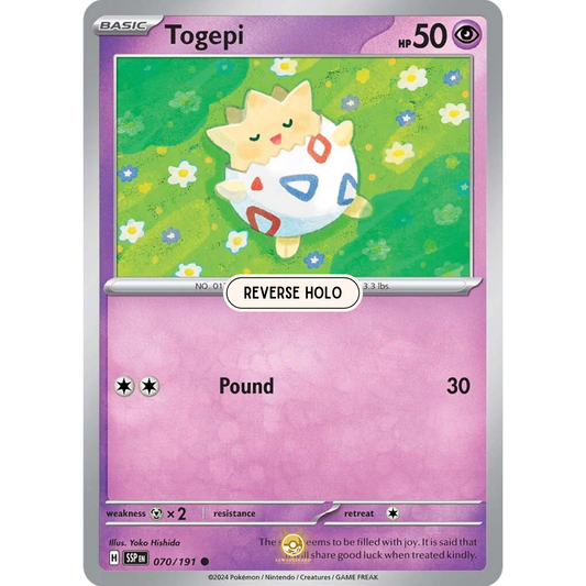 [ENG] Pokemon SV08 Surging Sparks: 070/191 Togepi [Psychic] [C - Common] (Reverse Holo)