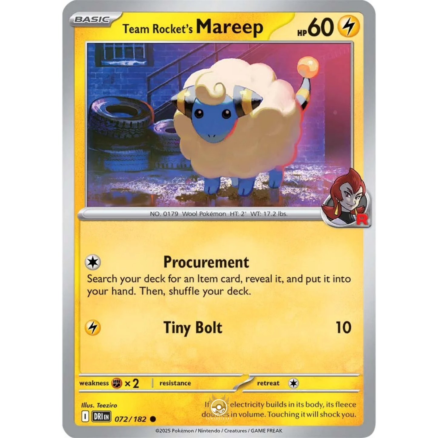 [ENG] Pokemon SV10 Destined Rivals: 072/182 Team Rocket's Mareep [Lightning] [C - Common] (Non-foil)