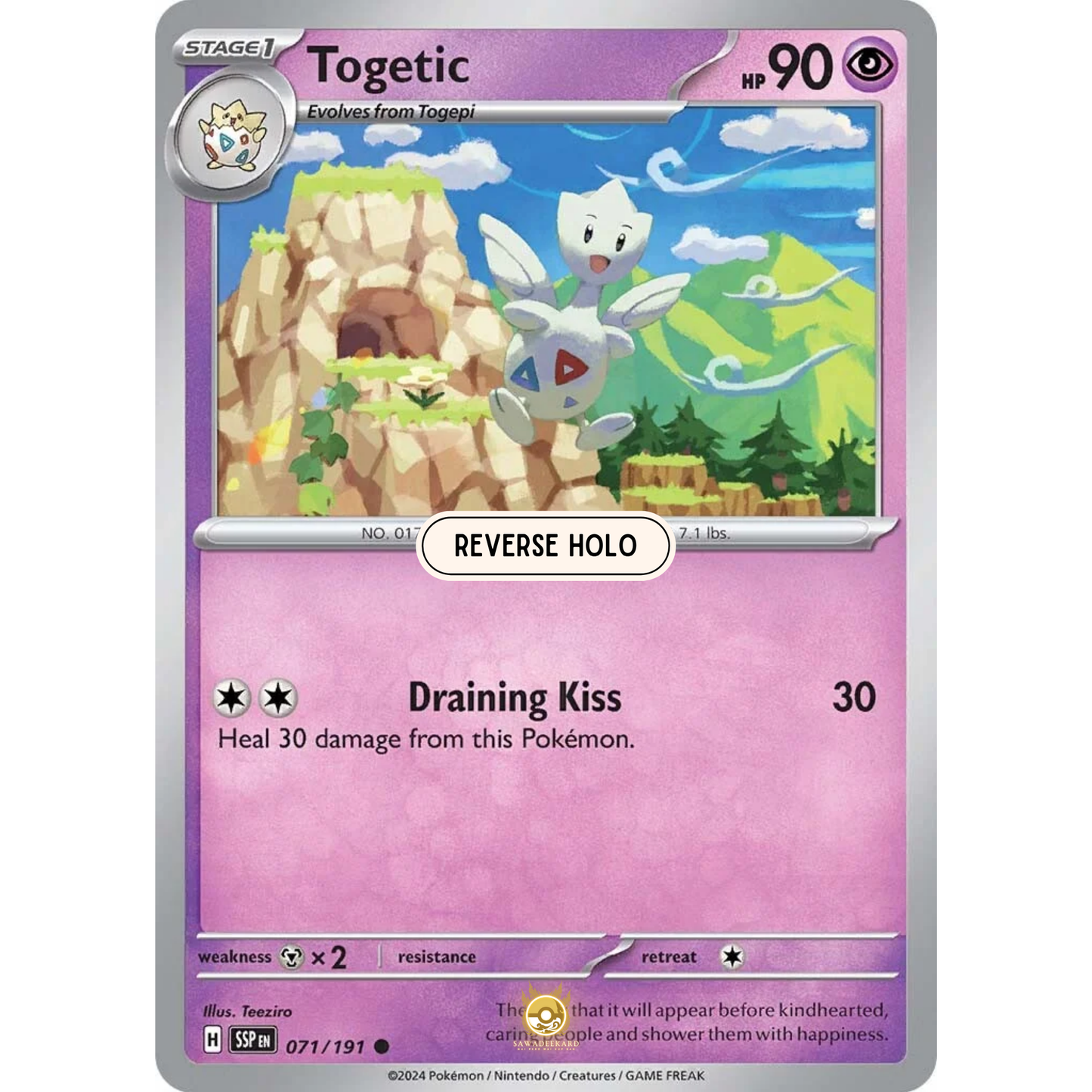 [ENG] Pokemon SV08 Surging Sparks: 071/191 Togetic [Psychic] [C - Common] (Reverse Holo)