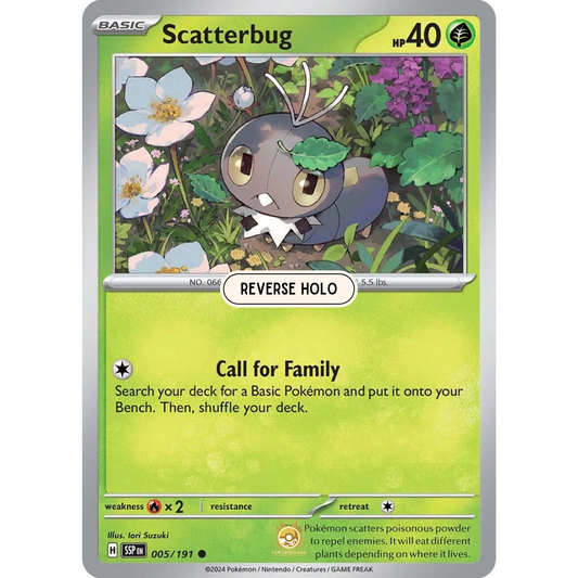[ENG] Pokemon SV08 Surging Sparks: 005/191 Scatterbug [Grass] [C - Common] (Reverse Holo)