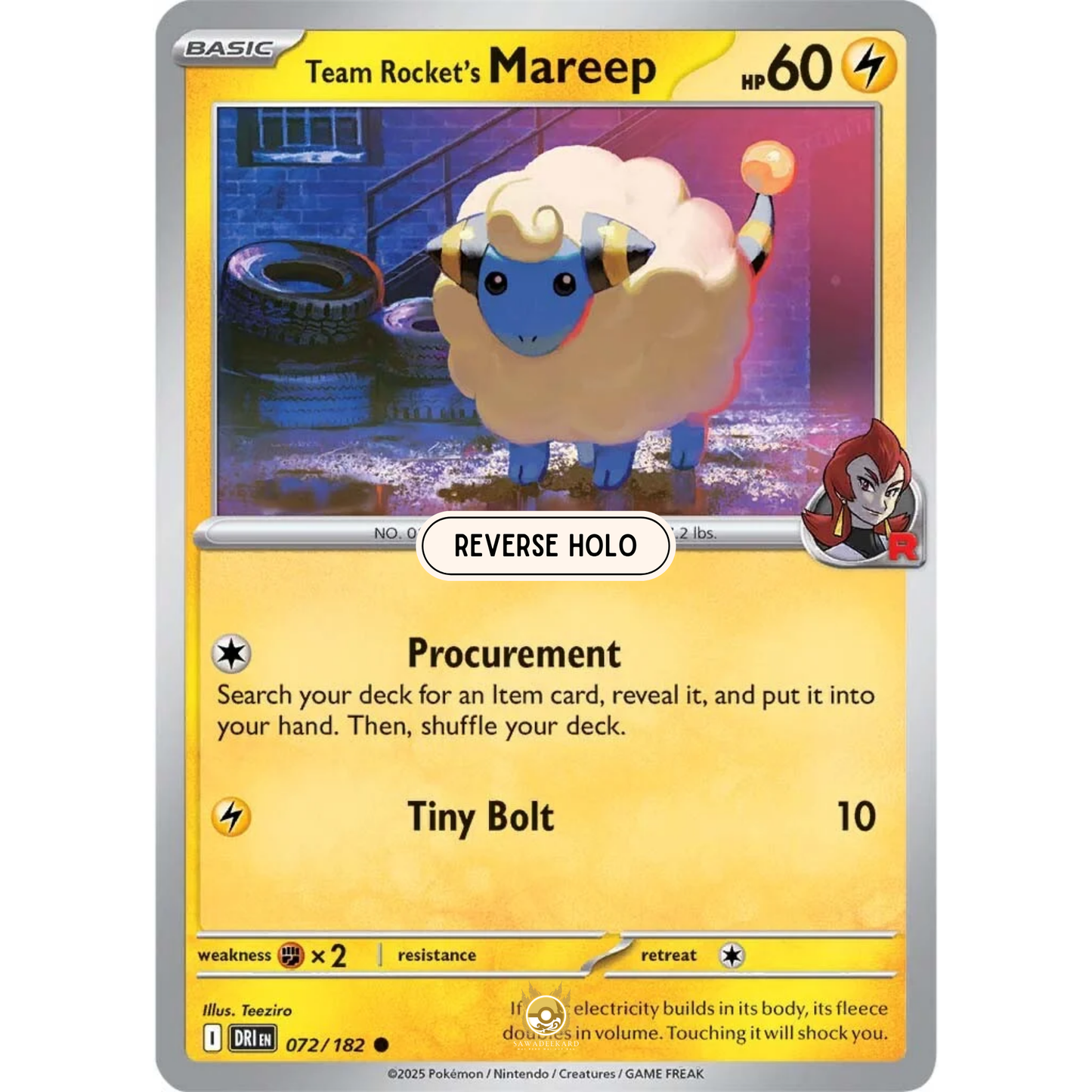 [ENG] Pokemon SV10 Destined Rivals: 072/182 Team Rocket's Mareep [Lightning] [C - Common] (Reverse Holo)