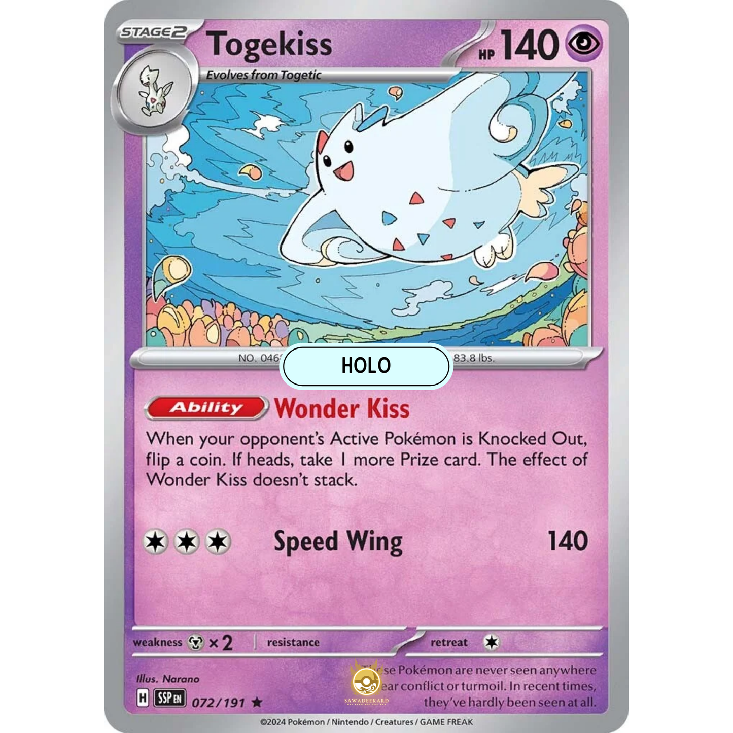 [ENG] Pokemon SV08 Surging Sparks: 072/191 Togekiss [Psychic] [R - Rare] (Foil)