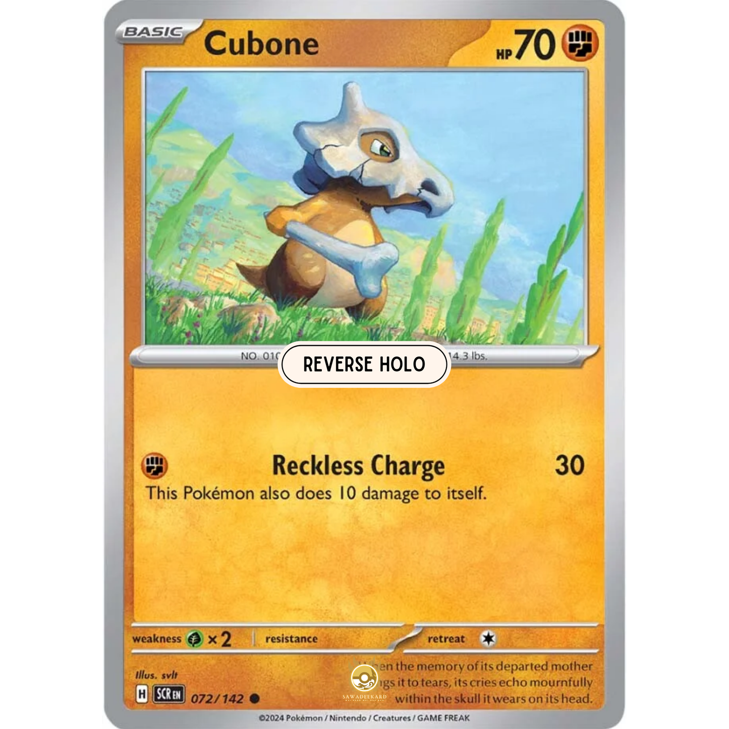 [ENG] Pokemon SV07 Stellar Crown: 072/142 Cubone [Fighting] [C - Common] (Reverse Holo)
