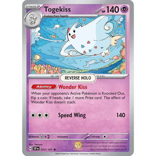 [ENG] Pokemon SV08 Surging Sparks: 072/191 Togekiss [Psychic] [R - Rare] (Reverse Holo)