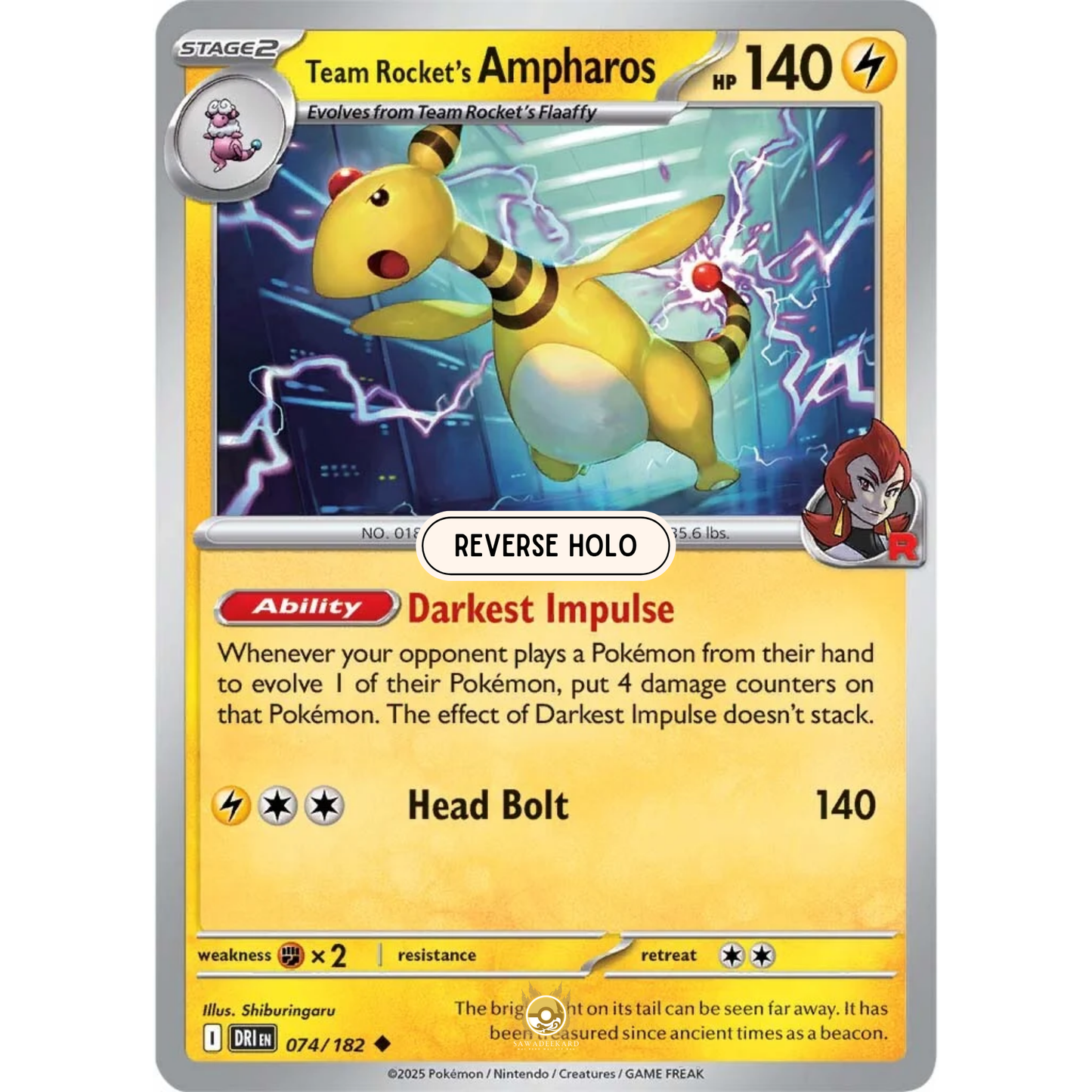 [ENG] Pokemon SV10 Destined Rivals: 074/182 Team Rocket's Ampharos [Lightning] [U - Uncommon] (Reverse Holo)