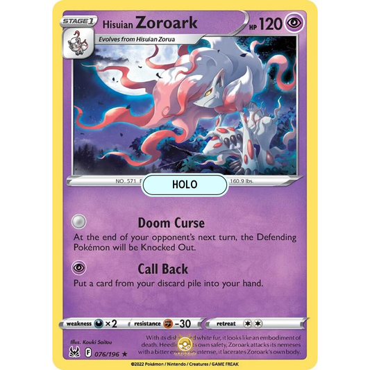 [ENG] SWSH 11 Lost Origin: 076/196 Hisuian Zoroark R (Foil)