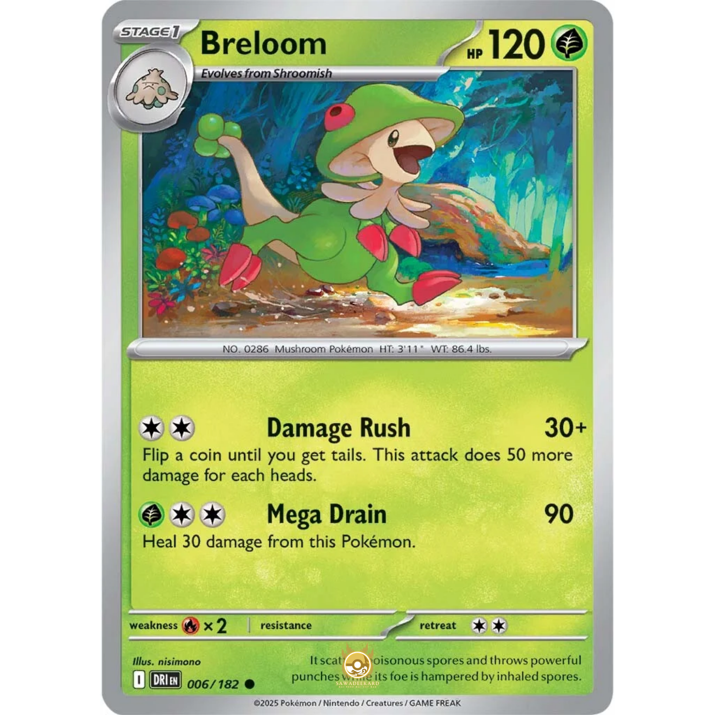[ENG] Pokemon SV10 Destined Rivals: 006/182 Breloom [Grass] [C - Common] (Non-foil)