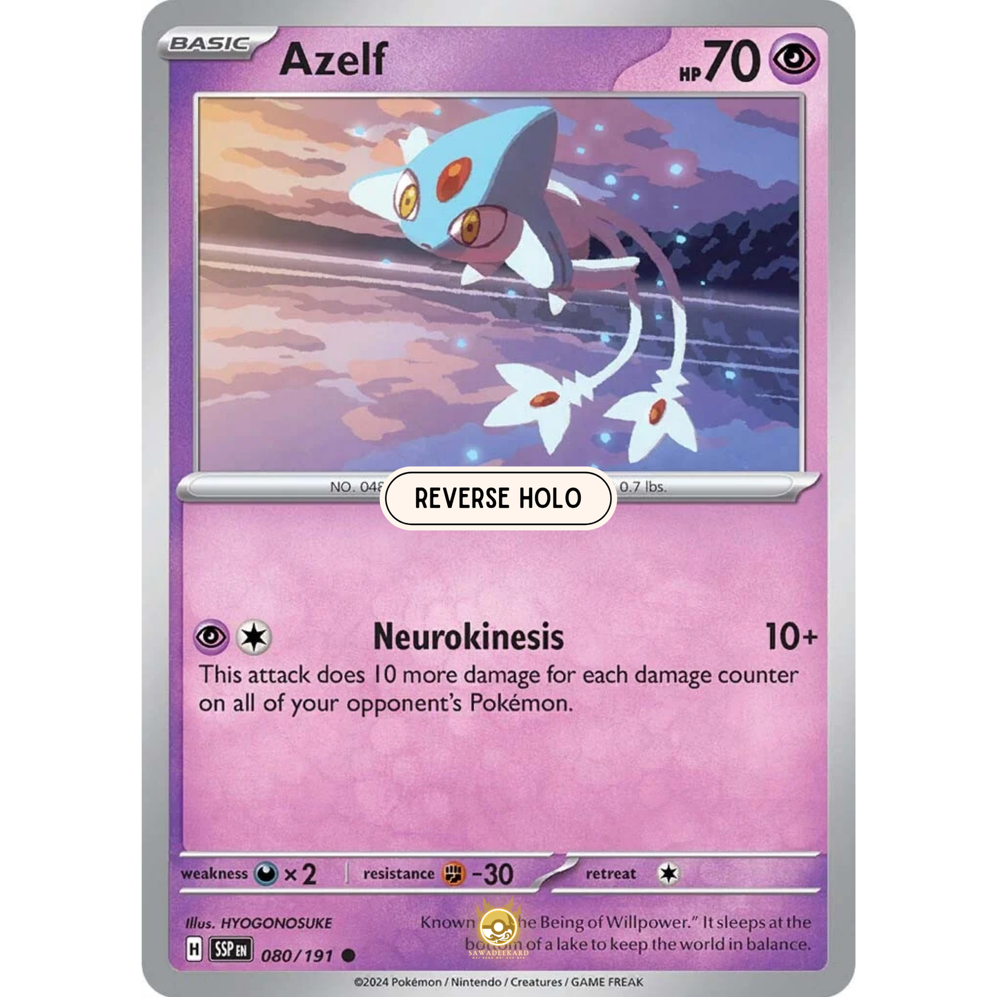 [ENG] Pokemon SV08 Surging Sparks: 080/191 Azelf [Psychic] [C - Common] (Reverse Holo)