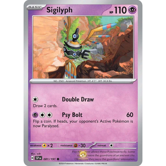 [ENG] Pokemon SV08 Surging Sparks: 081/191 Sigilyph [Psychic] [C - Common] (Non-foil)