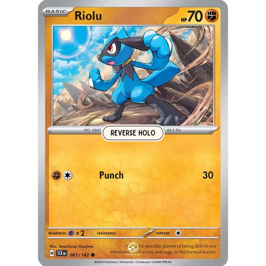 [ENG] Pokemon SV07 Stellar Crown: 081/142 Riolu [Fighting] [C - Common] (Reverse Holo)