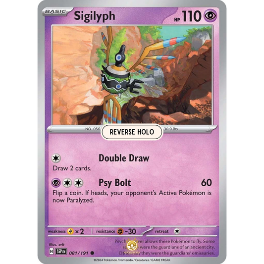 [ENG] Pokemon SV08 Surging Sparks: 081/191 Sigilyph [Psychic] [C - Common] (Reverse Holo)