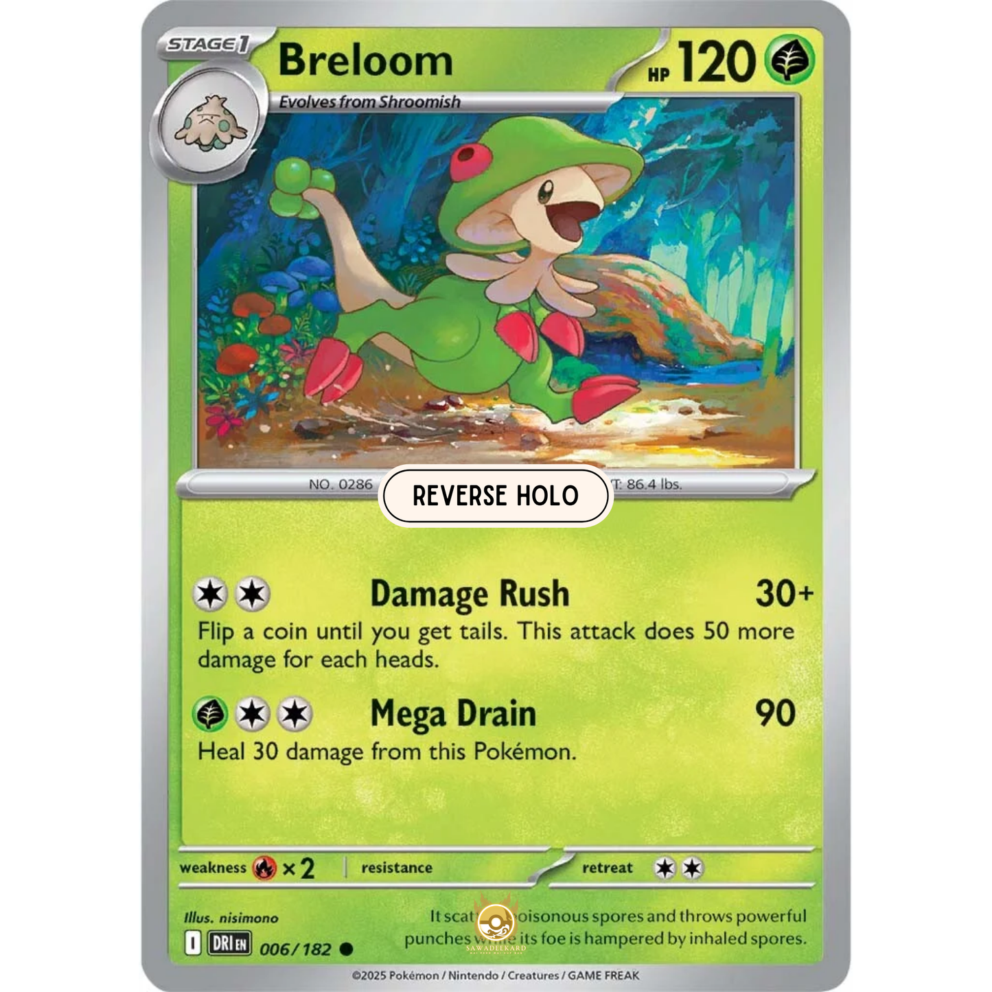 [ENG] Pokemon SV10 Destined Rivals: 006/182 Breloom [Grass] [C - Common] (Reverse Holo)