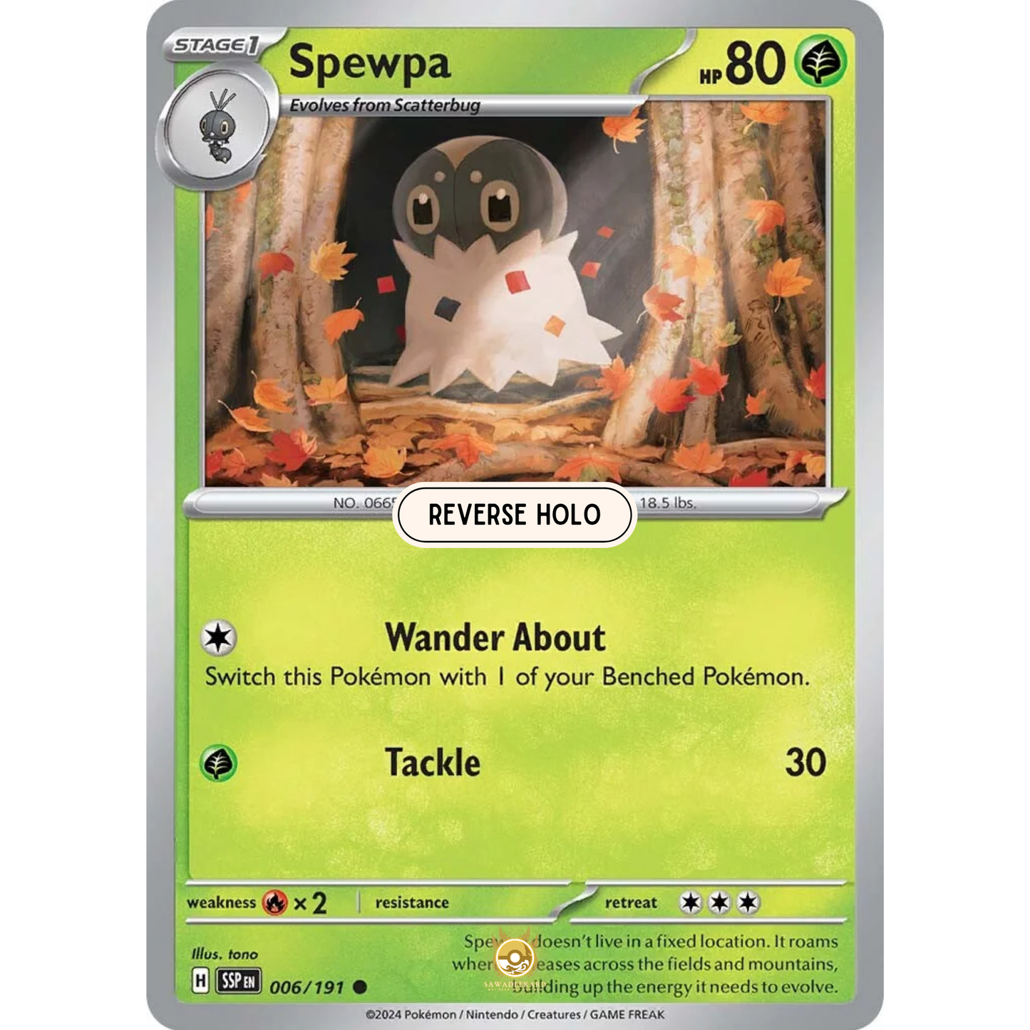 [ENG] Pokemon SV08 Surging Sparks: 006/191 Spewpa [Grass] [C - Common] (Reverse Holo)