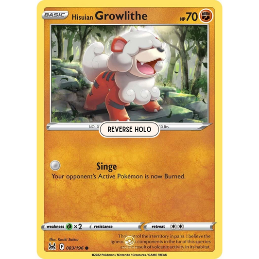 [ENG] SWSH 11 Lost Origin: 083/196 Hisuian Growlithe C (Reverse Holo)