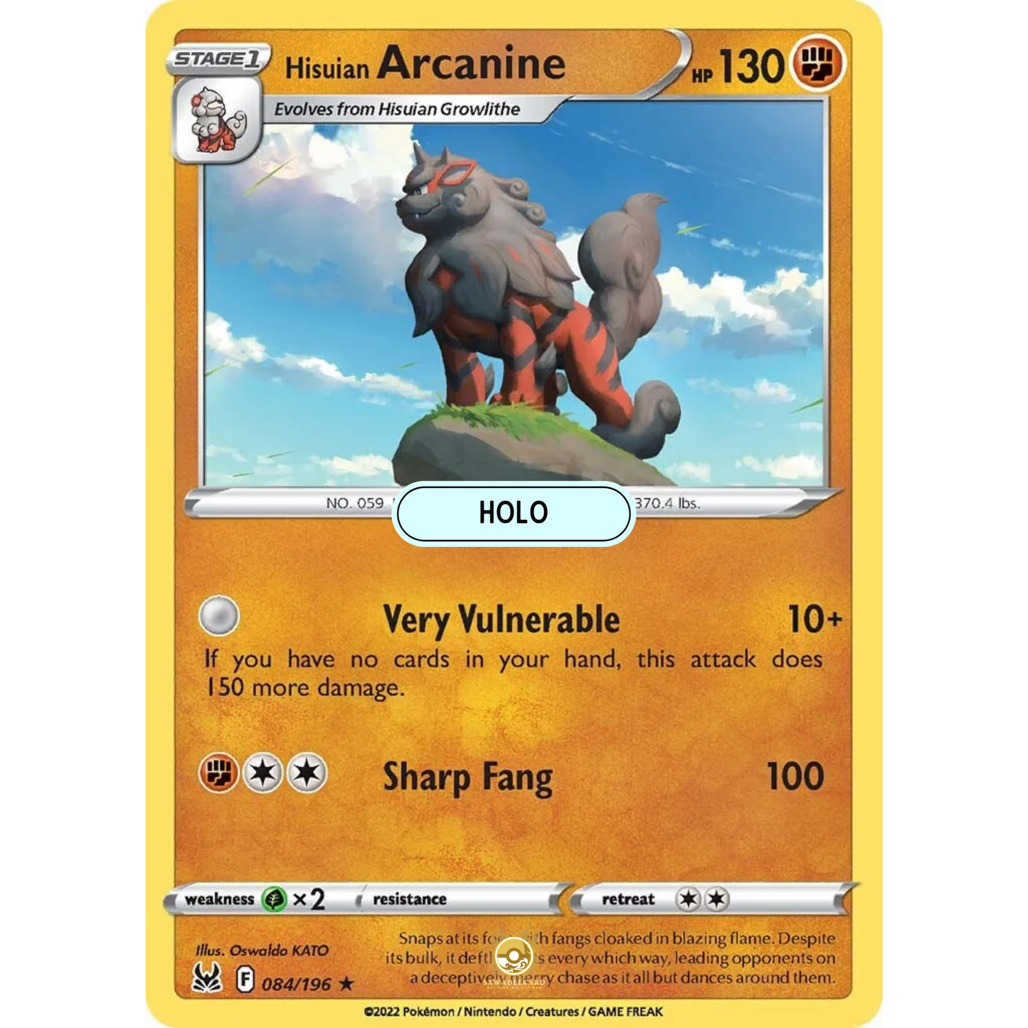 [ENG] SWSH 11 Lost Origin: 084/196 Hisuian Arcanine R (Foil)