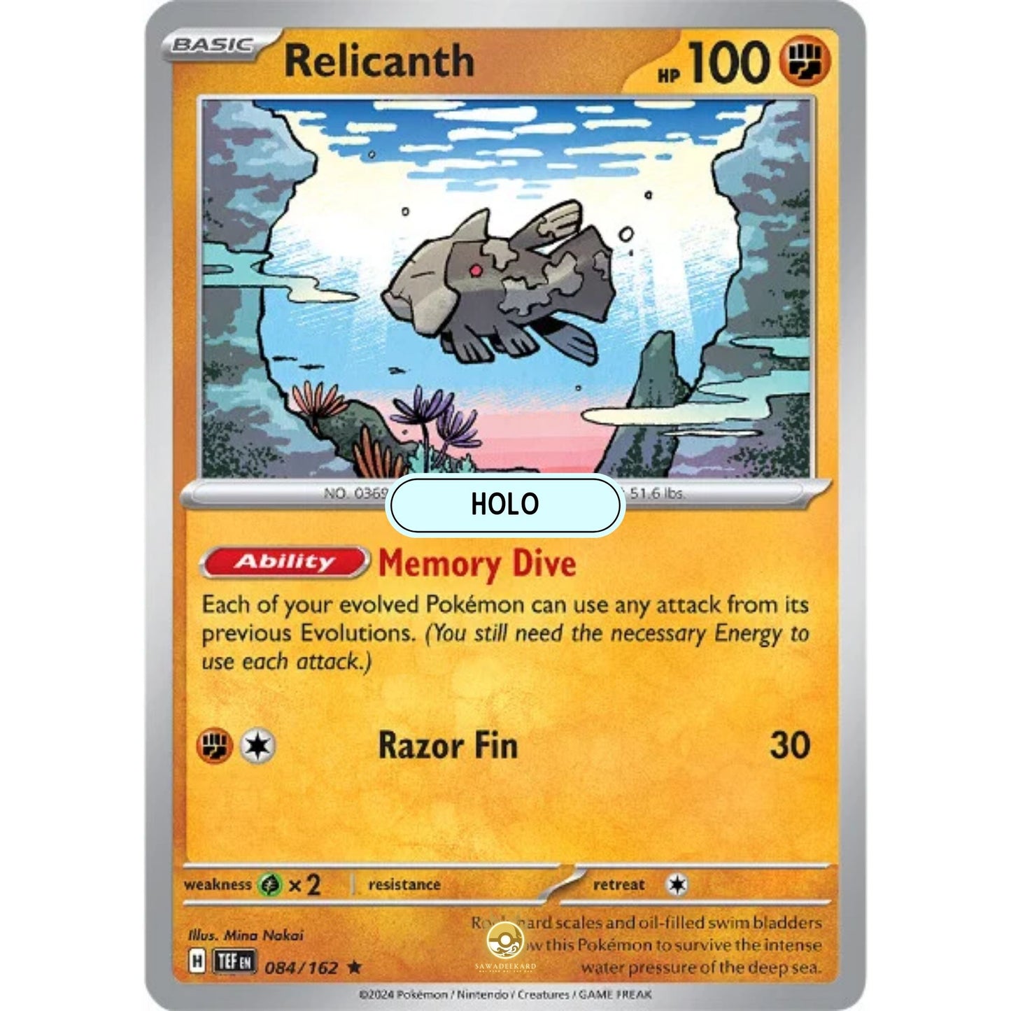 [ENG]	SV05	Temporal Forces:	084/162	Relicanth	[Fighting]	[R - Rare]	(Foil)