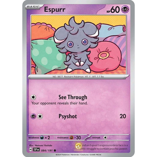 [ENG] Pokemon SV08 Surging Sparks: 084/191 Espurr [Psychic] [C - Common] (Non-foil)