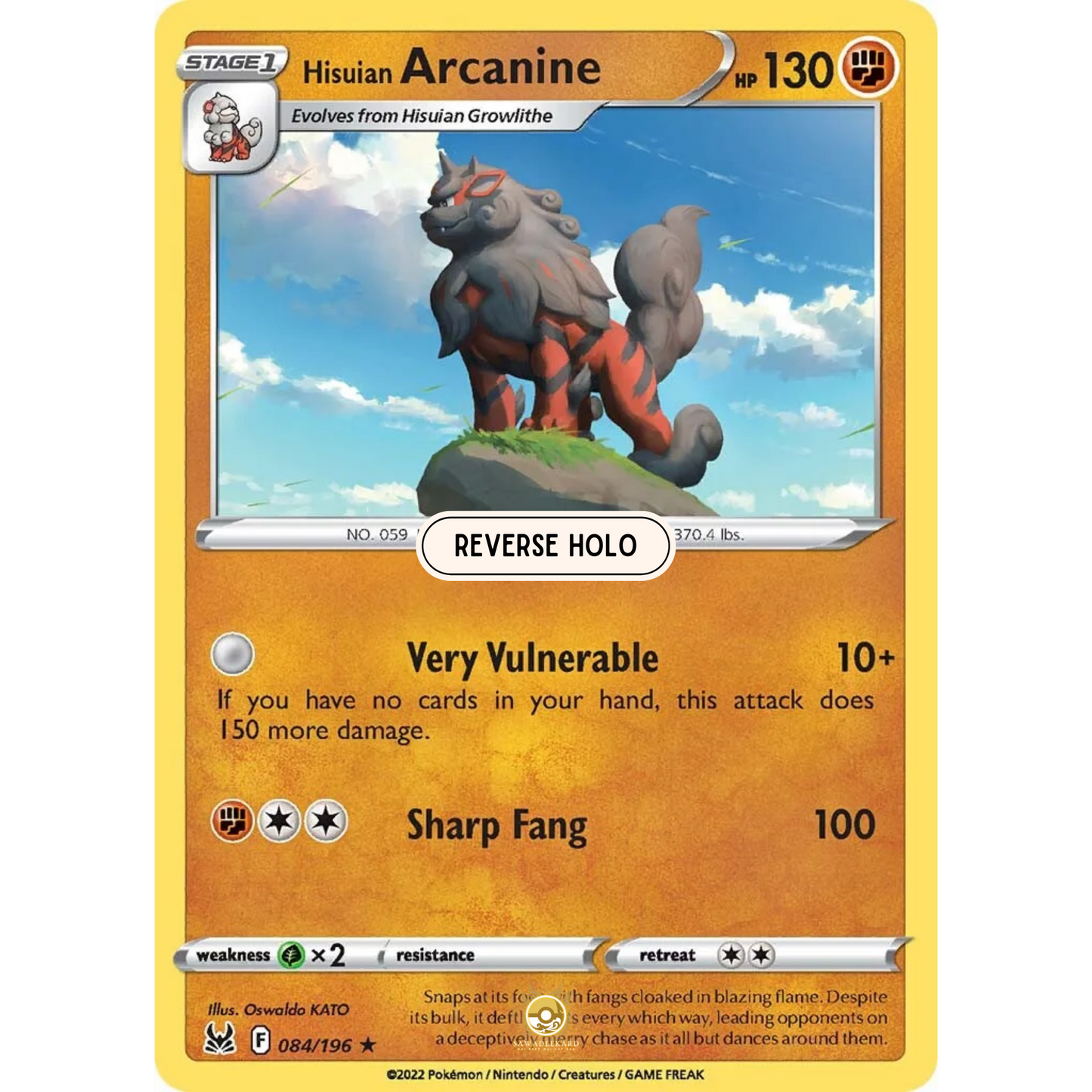 [ENG] SWSH 11 Lost Origin: 084/196 Hisuian Arcanine R (Reverse Holo)