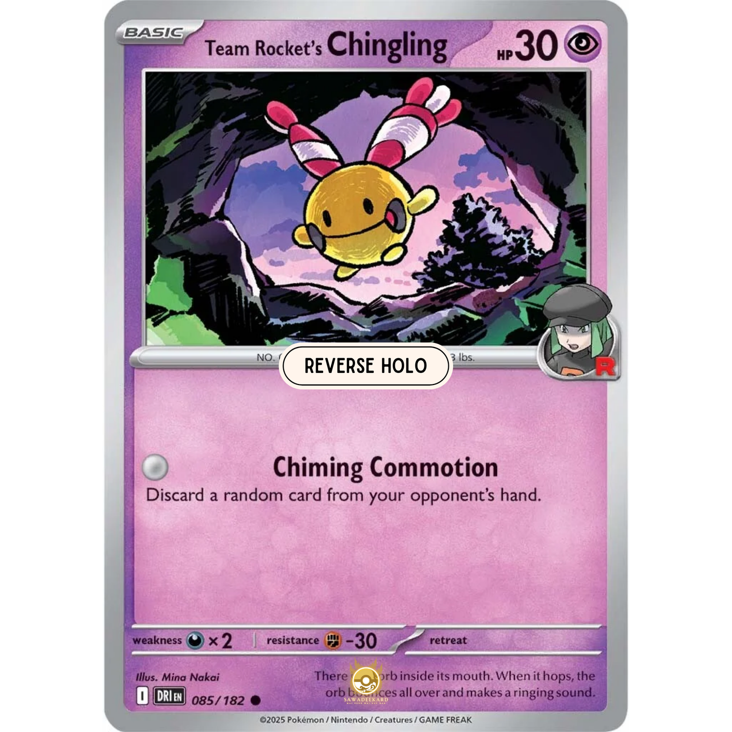 [ENG] Pokemon SV10 Destined Rivals: 085/182 Team Rocket's Chingling [Psychic] [C - Common] (Reverse Holo)