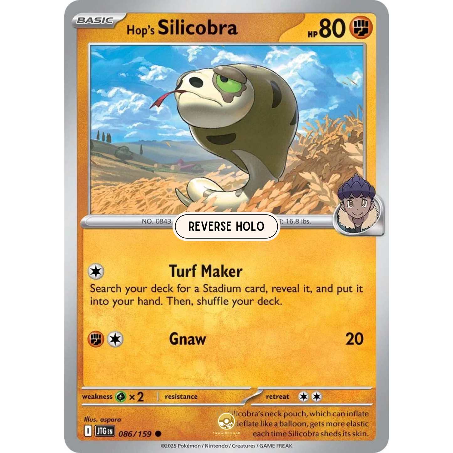 [ENG] Pokemon SV09 Journey Together: 086/159 Hop's Silicobra [Fighting] [C - Common] (Reverse Holo)