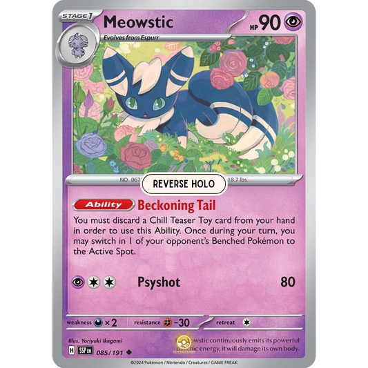 [ENG] Pokemon SV08 Surging Sparks: 085/191 Meowstic [Psychic] [U - Uncommon] (Reverse Holo)