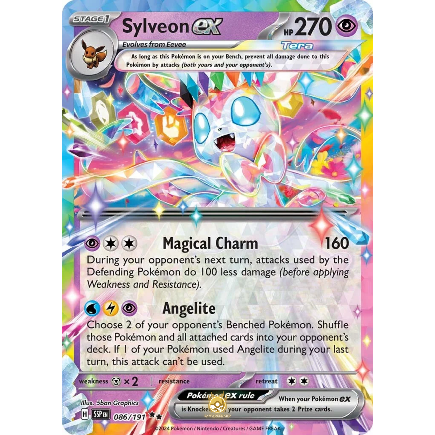 [ENG] Pokemon SV08 Surging Sparks: 086/191 Sylveon ex [Psychic] [RR - Double Rare] (Foil)