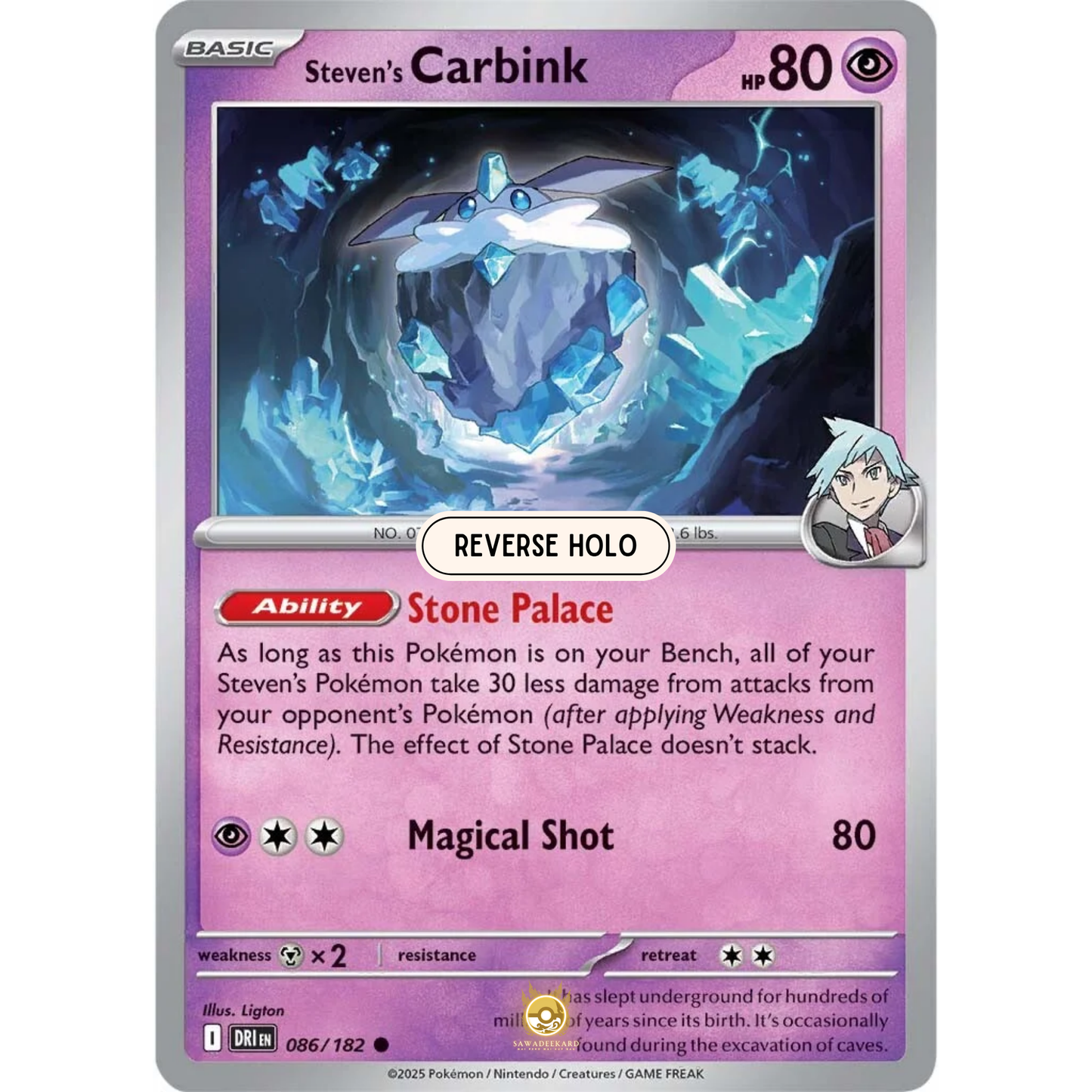 [ENG] Pokemon SV10 Destined Rivals: 086/182 Steven's Carbink [Psychic] [C - Common] (Reverse Holo)