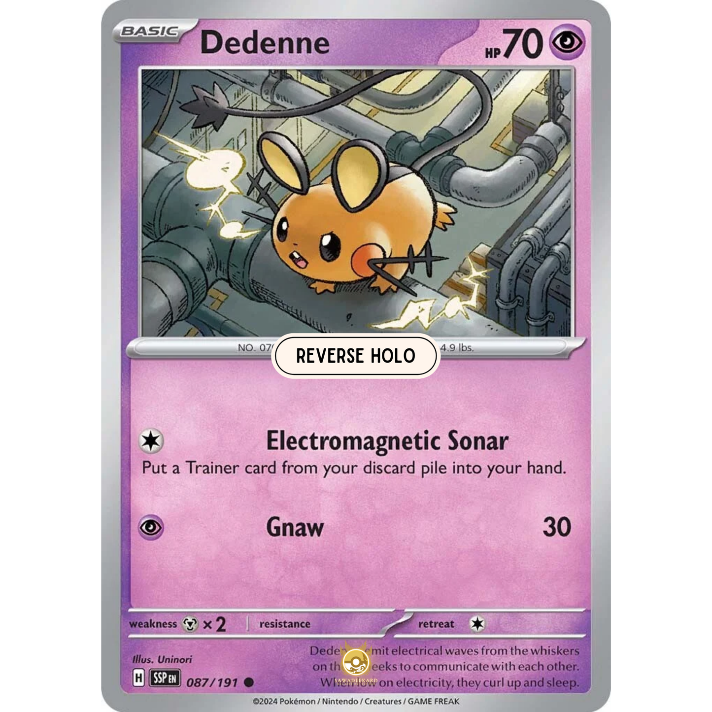 [ENG] Pokemon SV08 Surging Sparks: 087/191 Dedenne [Psychic] [C - Common] (Reverse Holo)