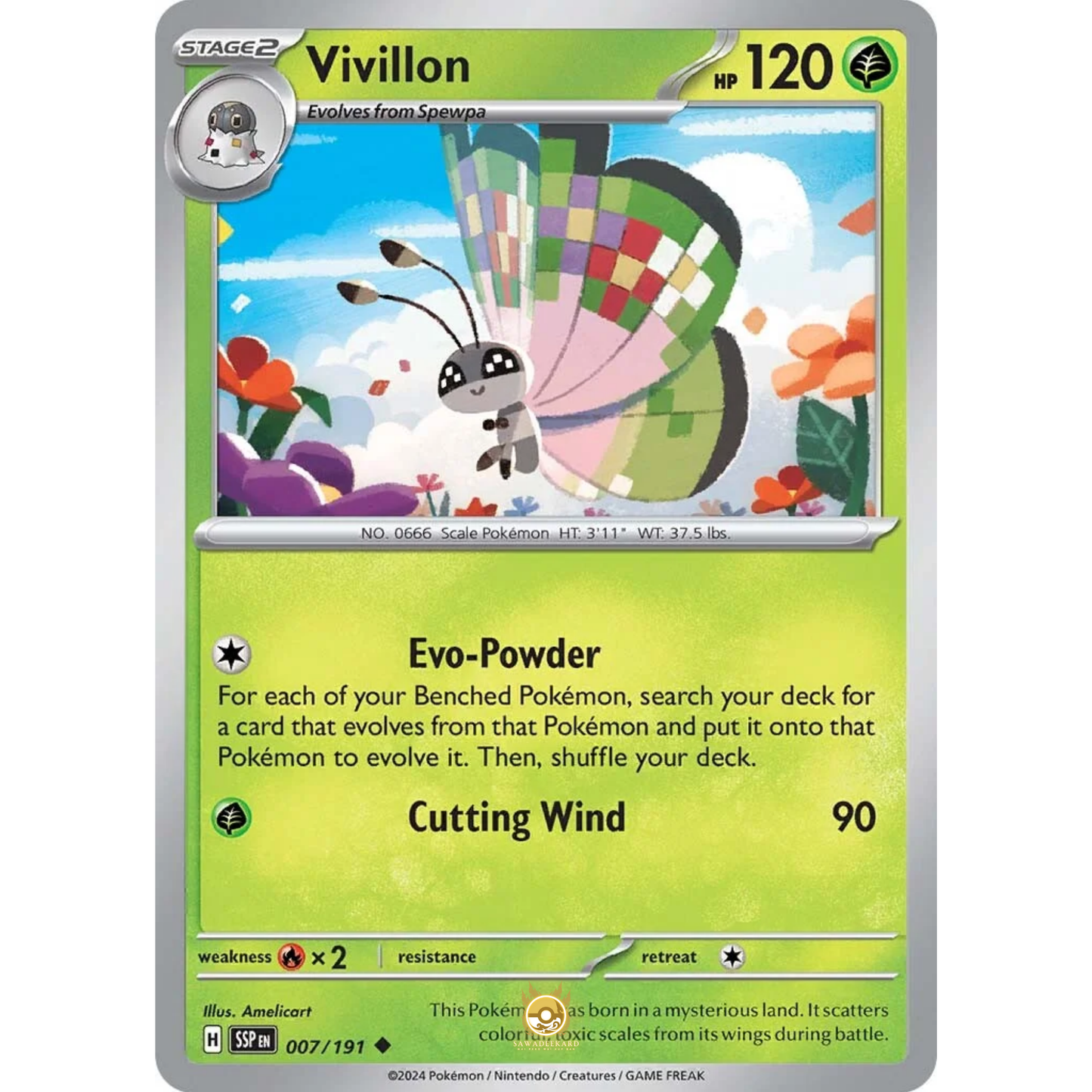 [ENG] Pokemon SV08 Surging Sparks: 007/191 Vivillon [Grass] [U - Uncommon] (Non-foil)